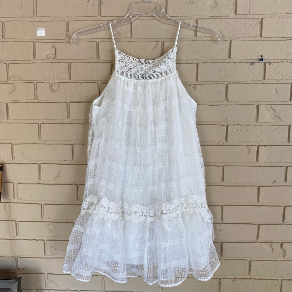 Zara Embroidered Eyelet Dress White Cottagecore Mini Ruffle Prairie Cotton Sz M - Picture 3 of 9